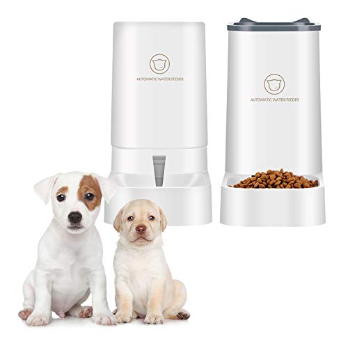 2-in-1 Automatic Food&Water Dispenser for Small Dogs, 2.1kg Gravity Food Dispenser 3.8L Waterer Set Travel Puppy Smart…