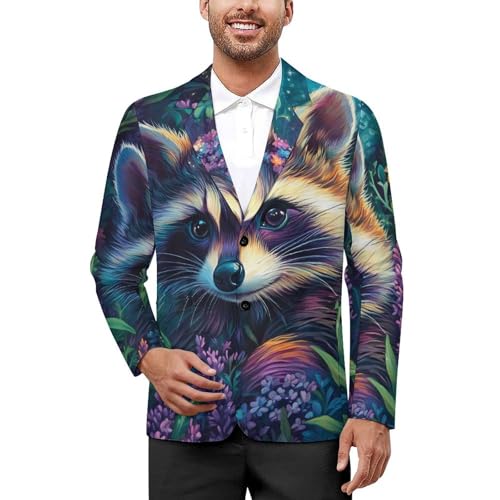 Raccoon Flowers Mens Blazer Lightweight Sport Coat Two Button Suit Jackets