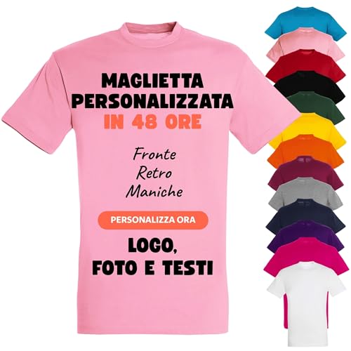 PACDESIGN Maglietta Personalizzata Bambino 100% Cotone - Tshirt Personalizzate Bambini e Ragazzi con Foto, Logo, Nome, Frasi - Ideale per Feste, Campo Scuola, Grest (Rosa - 1/2 Anni)