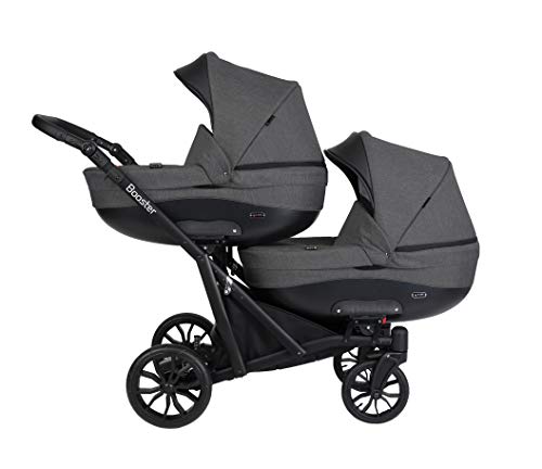 KUNERT BOOSTER 3in1 Kinderwagen Komplettset Zwillingskinderwagen Babywagen 3 in 1 Kombikinderwagen Komplettset Geschwisterwagen Kinder Wagen set Zwillingsbuggy Doppelkinderwagen (Graphit, 3 in 1)