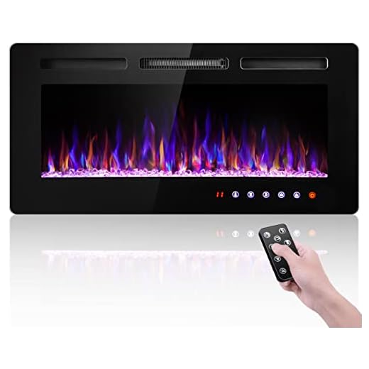 SUNNY FLAME 36 Inch Electric Fireplace Insert and Wall Mounted, Fireplace Heater, Log Set & Crystal Options, Remote Control with Timer, Adjustable Flame Color 750/1500W Heat