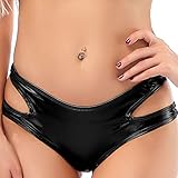 BODIY Rave Booty Shorts Shiny Metallic Hot Pants Briefs Cheeky Dance Bottoms Underwear Panty for Women and Girls (Black-2)