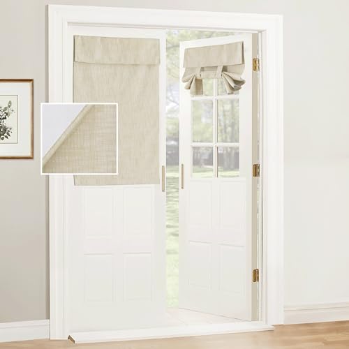 RYB Home 100% Blackout Door Curtains for Classroom, Linen Textured Privacy Easy Blinds Shades for Nana Entrance Way Glass/French Door, W 26 x L 40 inches, Textured Taupe, 1 Panel