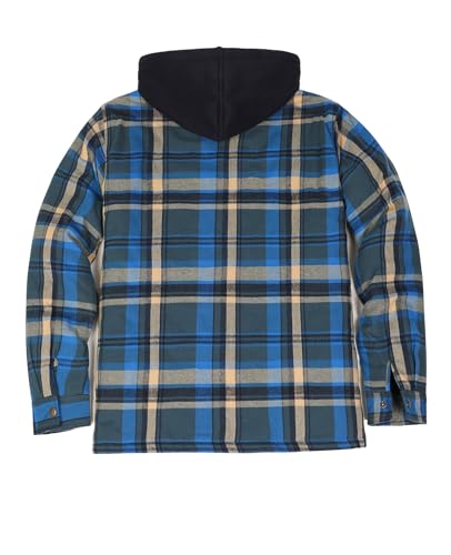 Image of ZENTHACE Men's Quilted Lined Hooded Plaid Jacket,Zipper & Snap Closure