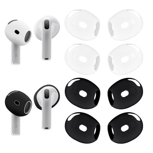 Lot de 4 Paires d'Embouts de Protection en Silicone pour AirPods 4 (Noir & Blanc) - Anti-Dérapants, Anti-Rayures - Compatible avec l'Étui de Charge 4ème Génération