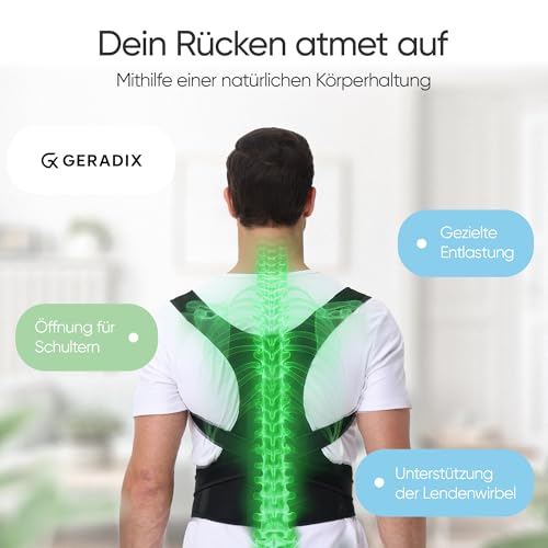 GERADIX Haltungskorrektur Damen Herren Rückenstützgürtel Haltung Korrektur Gurt Back Posture Corrector Verstelbare Haltungstrainer Rückengurt für Schulter Nacken + Ebook Leitfaden (L)