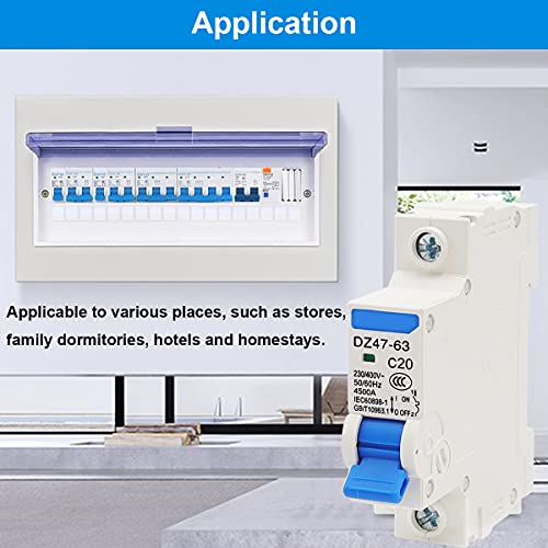 Weideer 2Pcs Ac Miniature Circuit Breaker Dz47-63 C20 230V/400V 1 Pole 20A Din Rail Mount #TOP5