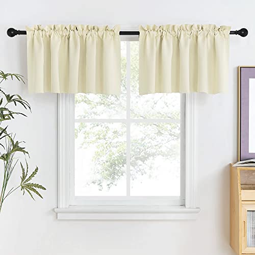 NICETOWN Farmhouse Valances for Bedroom, Room Darkening Adjustable Rod Pocket Tall Window Covering for Living Room Kitchen Cabinet Cupboards (52x18 Inch + 1.6 Inch Header, Light Beige, 2 Panels)