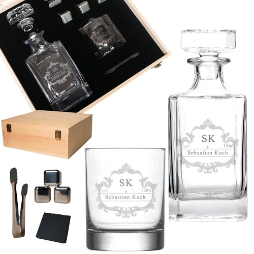 LOOXIS Personalisiertes Whisky Geschenkset mit Namen & Motiv graviert - 1x 300ml Whiskyglas, 700ml...