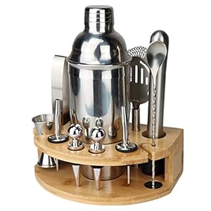 GUIFIER Barman Kit met standaard | Bar Set Cocktail Shaker Set voor het mengen van dranken – Bar Tools: Martini Shaker, Jigger, Zeef, Bar Mixer Lepel, Tongs, Flesopener | Beste Barman Kit voor Beginners