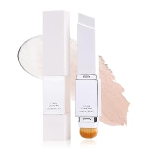 Color Changing Foundation Stick 2-in-1 Dual Ended with Brush - Satin Glow Finish Lightweight Blendable Creamy Concealer Waterproof