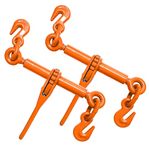 Image of Ratchet Binder 1 /4''- 5 /16'', Load Binder with G70 Grab Hooks, Adjustable 1 /4 inch Binder for 1 /4 Chains, 2200 Pounds Working Load Limit- Heavy Duty Ratchet Chain Binders (2 Pack)