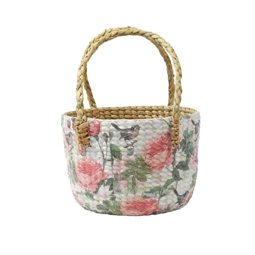 Image of Habere India-All the Cultures Fabricating India Gift Hamper Baskets | Cane Round Hamper | Fruit Baskets | Organiser Basket | Baby Basket for Clothes (Design21: L22 x W22 x H15 cm)