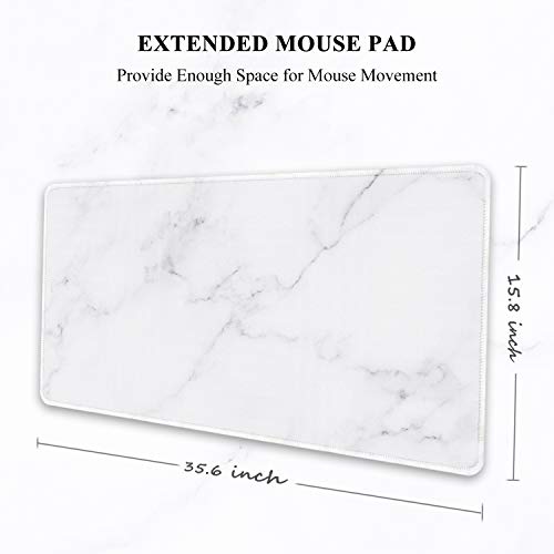 Image of Auhoahsil Large Mouse Pad, Full Desk XXL Extended Gaming Mouse Pad 35 inch X 15 inch, Waterproof Desktop Mat with Stitched Edge, Non-Slip Laptop Computer Keyboard Mousepad for Office and Home, Marble Design