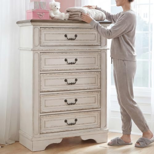 Image of Signature Design by Ashley Realyn Tall Chest of Drawers, White Dresser