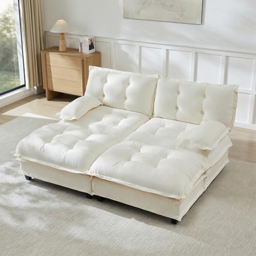Image of 77 inch U-Shaped Sectional Couches for Living Room, Beige 2 Seater Modern Chenille Deep Seat Sofa Set, Salas para Casa, High Back Love Seat Couches, Cloud Modular Sectional Sets with 2 Ottoman
