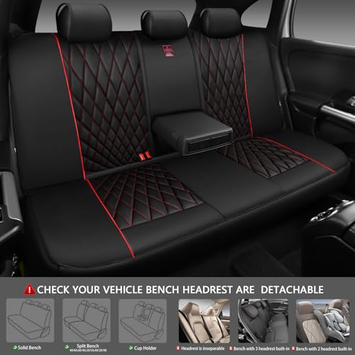 Image of CAR PASS Piping Luxury Leather Seat Covers Full Set,5 Seats Anti-Slip Waterproof Seat Covers Compatible with Front Armrests,Universal Fit for Sendan SUV Van Truck,Airbag Compatible,Black and Red