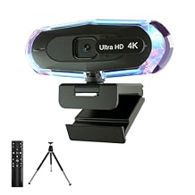 4K Webcam for PC, 4K Webcam with Remote Control and RGB Light, Autofocus Streaming Camera for PC/Mac, Plug and Play Computer Camera for Zoom/Skype/YouTube/Meeting