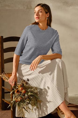 Image of Arach&Cloz Women's Short Sleeve Crew Neck Sweaters Trendy Teacher Work Tops