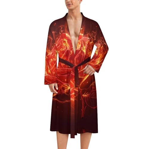 Burning Red Rose Funny Men's Robe Soft Lightweight Bathrobe Long-sleeve Spa Robes