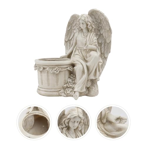 Style européen en résine beige pot de fleurs ange robuste - 8