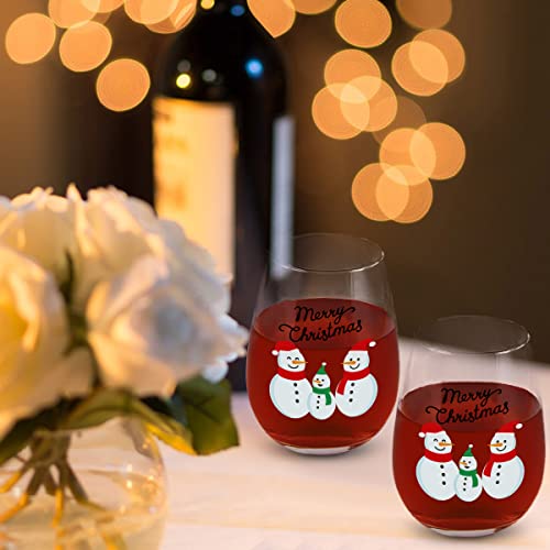 Futtumy Christmas Gift, Merry Christmas Snowmen Stemless Wine Glass For Men Women Dad Mom Friend Family, Funny 15Oz Snowman Wine Glass For Christmas, Set Of 4 #TOP4