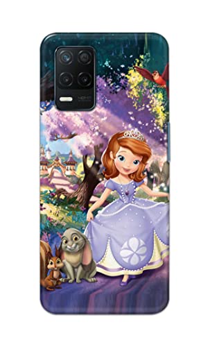 Image of PRINTFIDAA Cartoon Little Girl with Crown and Pet Animals Printed Designer Hard Case for Realme 8 5G / Realme Narzo 30 5G / Realme 8S 5G / Realme V13 5G Back Cover -(e) RPM1008