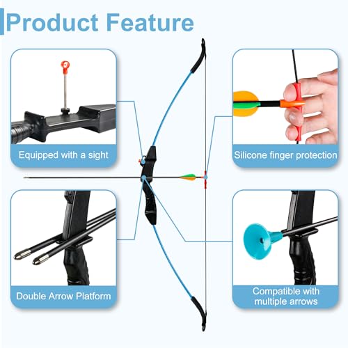 SERfawnCH 15lbs Recurve Bow and Arrow Set for Beginners, Left & Right Handed Archery Kit with 12 Arrows & 6 Targets, Outdoor Practice Bow (Blue) - Image 3
