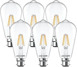 paul russells LED Filament ST64 Light Bayonet Cap B22D, 40w Equivalent Replacement Antique Bulb, BC 4W 470LM LED 2700K Warm White Bulbs, Decorative Ceiling Fittings Energy Saving Lightbulbs, Pack of 6