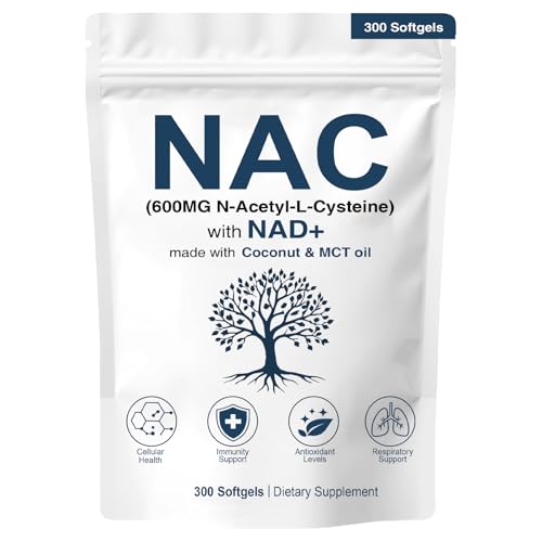 SEAFLEX NAC 600mg Non-GMO Gluten Free Organic NAC Supplement N-Acetyl Cysteine Capsules with NAD+ for Cellular & Lung Health 300 Softgels
