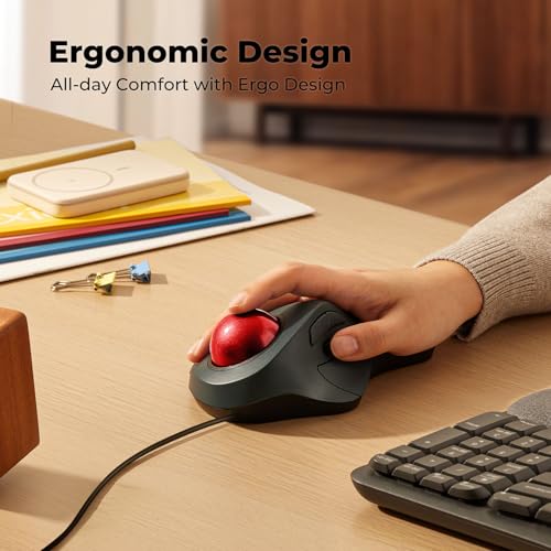 Ratón trackball con cable compatible con Windows y Mac de diseño ergonómico cómodo 2