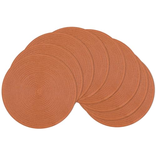 Image of SHACOS Round Placemats Set of 8 Washable 15 inch Round Placemat Cotton Polyester Woven Braided Table Place Mats for Dining Table Wedding Party Decor, Dark Orange