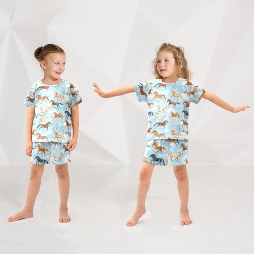 Pajama Sets Horse Pattern Short Sleeve Summer Sleepwear 2 Piece Pjs4