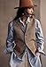 DRAHANCE Womens Herringbone Tweed Waistcoat Lapel Sleeveless Blazers V Neck Work Office Suit Vests Khaki