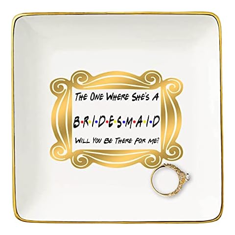 Topthink The One Where She's A Bridesmaid– Ceramic Jewelry Holder Ring Dish Trinket Tray-Bridesmaid Gift-Bachelorette Party Gift-Unique Christmas Proposal Gifts for Besties Friends Women Cover