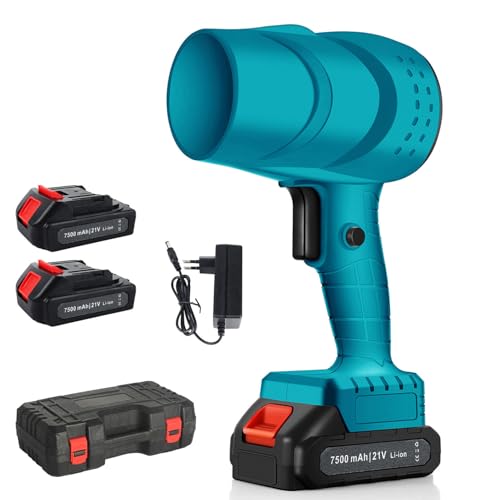 Soplador de Hojas, Soplador de Aire Eléctrico, Sopladora de Hojas con Bateria 2x1500mh, Turbo 120 km/h, Motor Escobillas, Sopladora de Aire Inalambrico Portátil para Jardín, Césped Exteriores (Azul)