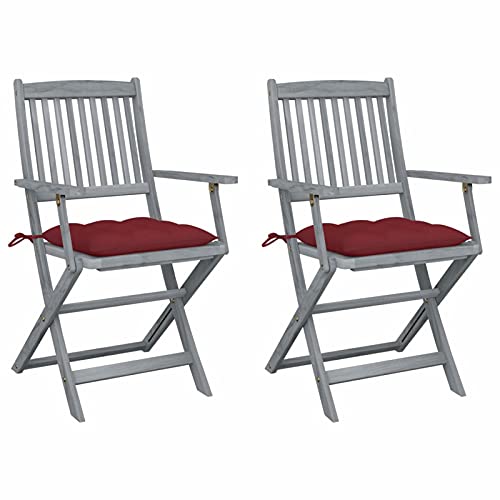 Xichuzi Sillas de jardín Plegables 2 uds Cojines, Silla para Exteriores, Silla De Playa, Mueble De Jardin, Sillas Terraza Exterior, Sillas Terraza, Madera Maciza Acacia