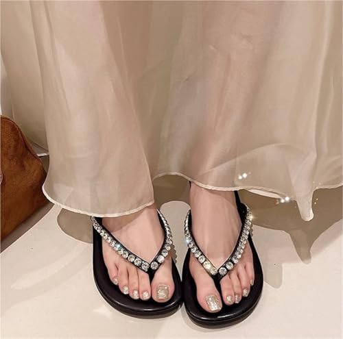 Women's Rhinestone Flip Flops Fashion T-strap Flat Slides Dressy Summer Slip On Flip Flops For Ndoor Outdoor Daily2