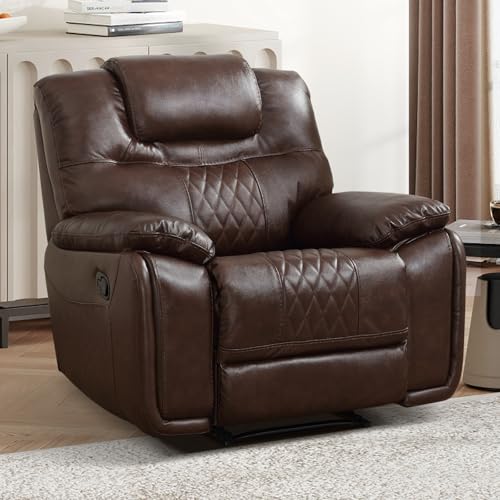 EBELLO Genuine Leather Recliner Chair Manual Overstuffed Reclining Sofa for Adults with Comfortable Armrest and Backrest Single Couch for Living Room Dark Brown