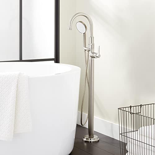 Signature Hardware 448440 Greyfield Floor Mounted Tub Filler Faucet - Includes Hand Shower - Brushed Nickel