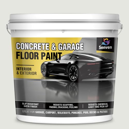 SENVEN Pintura para pisos de concreto y garaje Beige Blanco 1 galón, revestimiento para pisos de concreto interior/exterior con acabado semibrillante miniatura 1