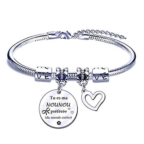 FGHJK Bracelet Nounou,Cadeau Nounou,Meric Nounou,Assistante Maternelle ,Auxiliaire de Puériculture,Nourrice,Cadeau de fin de contrat chouette,Bracelet Cabochon Breloque Coeur,Crèche,Fait Main Cover