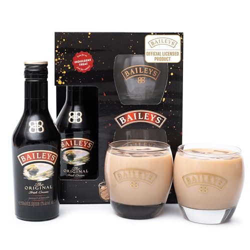 Baileys Gift Set - Irish Cream Liqueur 20 cl, 2x Branded Glasses - Official Licensed Baileys Miniature and Tumbler Glass Gifts - Luxury Alcohol Gift Sets for Women, Mum Gifts, Birthday, Christmas