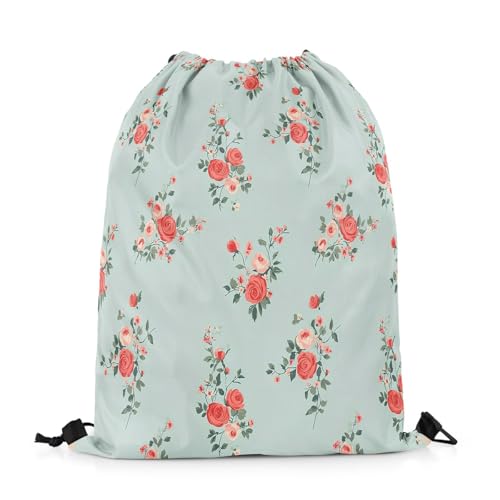 Image of jejeloiu Cute Rose Drawstring Backpack 13x15.7inch Flower Floral Waterproof Gym Drawstring Bags Nature Spring Sports String Backpack Beach Swim Travel Bag Sackpack