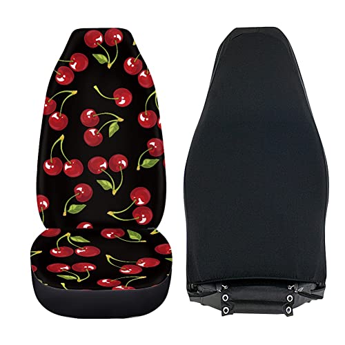 Jiueut Cute Red Cherry Print Car Seat Covers For Women Girls,Bell Design Front Bucket Seats Protector Universal Fits Car, Truck, Suv, Van, 2Pcs #TOP3