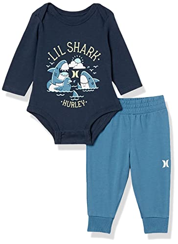 Image of Hurley Baby Boys' Long Sleeve Bodysuit and Jogger Pants 2-piece Outfit Set