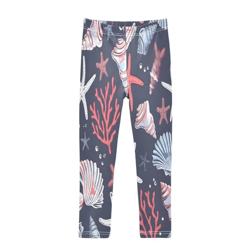 Toddler Girls Leggings Printed Yoga Pants Leggings Sea Shells Red Coral for Kids