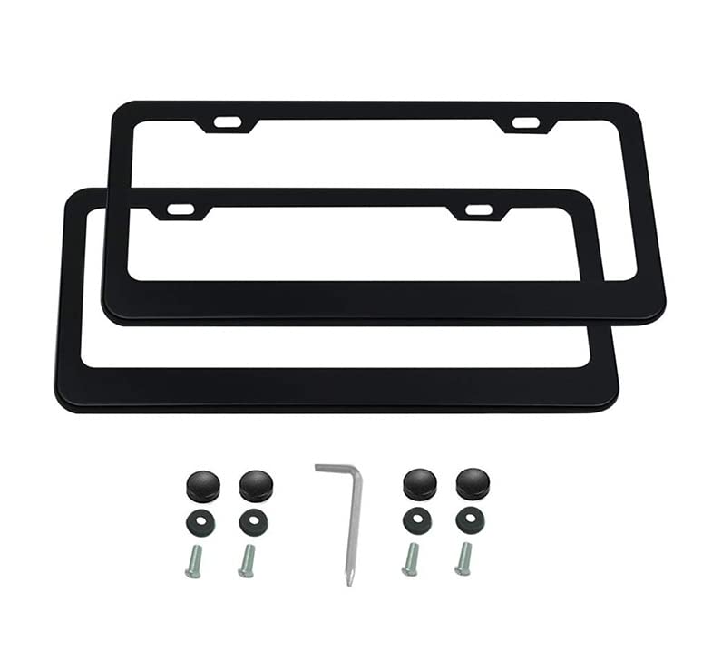 2 PCS Thick Aluminum Alloy License Plate Frames, Car Licence Plate Holder Covers with Bolts,Washers and Chrome Screw Caps for US Standard (2 Holes Wide Black)
