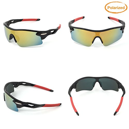 J+S Active PLUS Cycling Outdoor Sports Athlete's Sunglasses, Polarized, 100% UV protection (Black Frame/Golden Sunset Mirror Lens) - Thumbnail 4