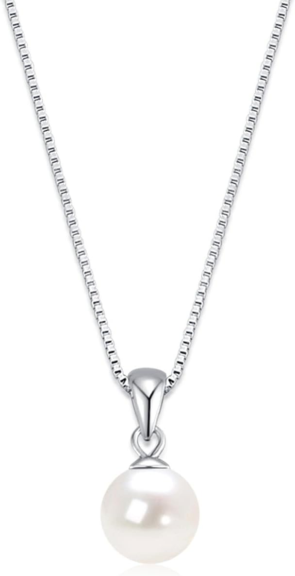 8-8.5mm Black Freshwater Cultured Pearl Necklace with 925 Sterling Silver Box Chain for Women